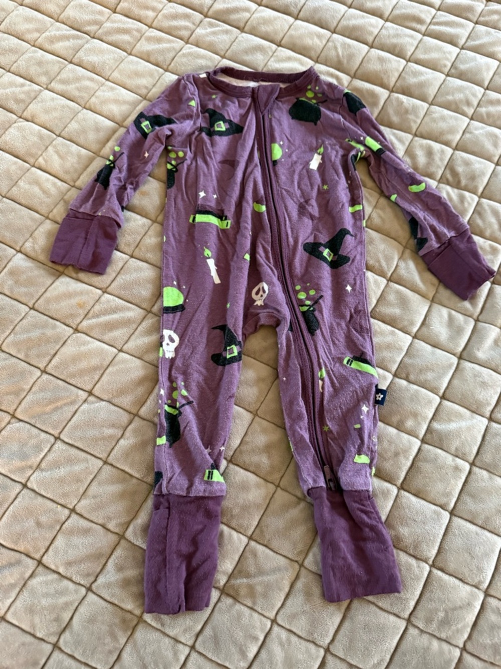 Larkspur Purple Halloween Witch Print Kids Romper One Piece